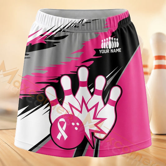 Maxcorners Bowling Pink Handprint Personalized 3D Skort, Skirts With Shorts