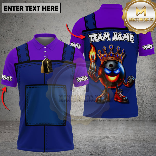 Maxcorners Bowling Shirt King Flame Ball Cartoon Overall Design Multi Options Personalized Name, Team Name 3D Shirt