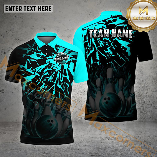 Maxcorners Bowling Ball & Pins Flame Multicolor Option Customized Name 3D Shirt (4 Colors)