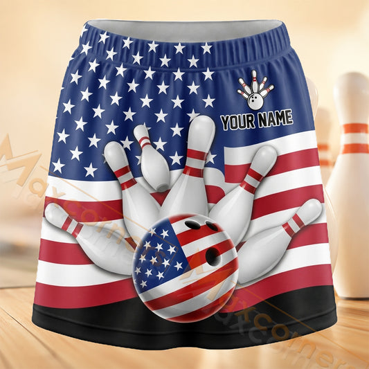 Maxcorners Bowling Patriotic Pins And Ball Personalized 3D Skort, Skirts With Shorts