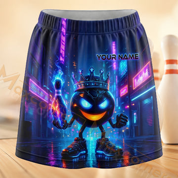 Maxcorners Bowling Neon Alley Character Personalized 3D Skort, Skirts With Shorts