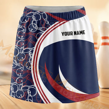 Maxcorners Bowling Navy Red White Swoosh Personalized 3D Skort, Skirts With Shorts