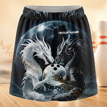 Maxcorners Bowling White Dragon Personalized 3D Skort, Skirts With Shorts