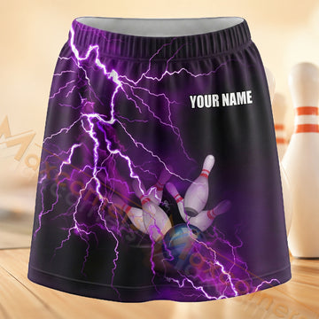 Maxcorners Bowling Purple Lightning Strike Personalized 3D Skort, Skirts With Shorts