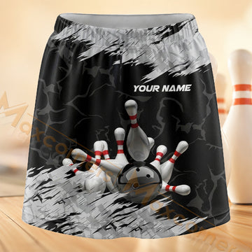 Maxcorners Bowling Monochrome Pins And Ball Personalized 3D Skort, Skirts With Shorts