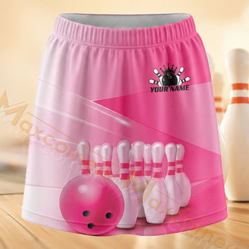 Maxcorners Bowling Pink Pins And Ball Personalized 3D Skort, Skirts With Shorts