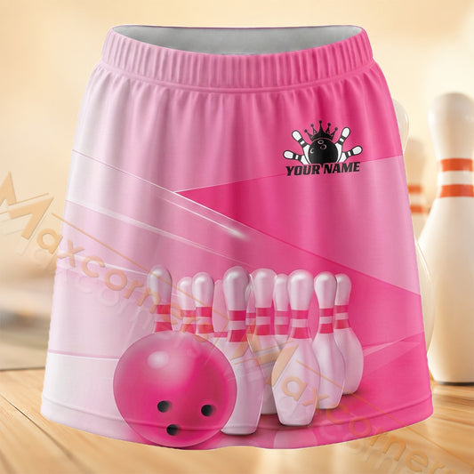 Maxcorners Bowling Pink Pins And Ball Personalized 3D Skort, Skirts With Shorts