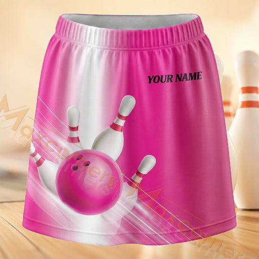 Maxcorners Bowling Hot Pink Pins And Ball Personalized 3D Skort, Skirts With Shorts