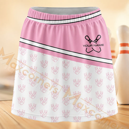 Maxcorners Bowling Pink Icon Pattern Personalized 3D Skort, Skirts With Shorts