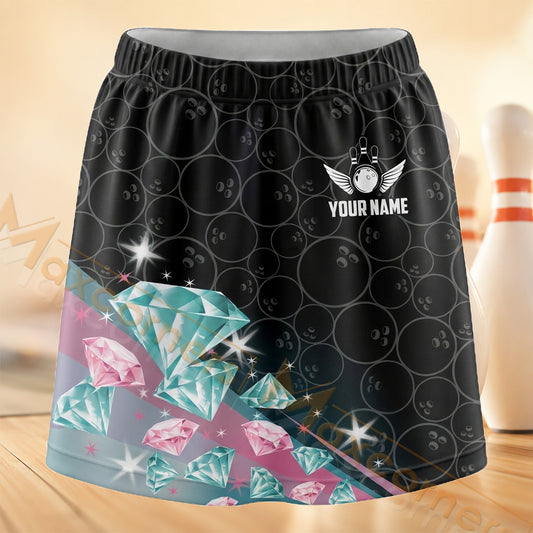 Maxcorners Bowling Aqua Diamond Circle Personalized 3D Skort, Skirts With Shorts