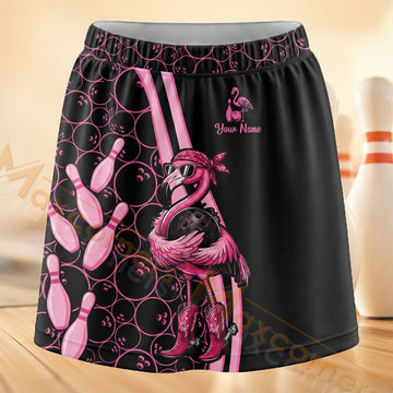 Maxcorners Bowling Pink Swirl Pattern Personalized 3D Skort, Skirts With Shorts