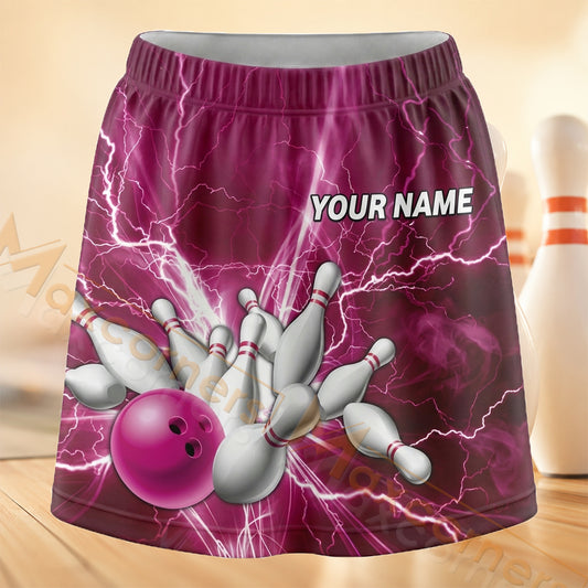 Maxcorners Bowling Pink Electric Strike Personalized 3D Skort, Skirts With Shorts