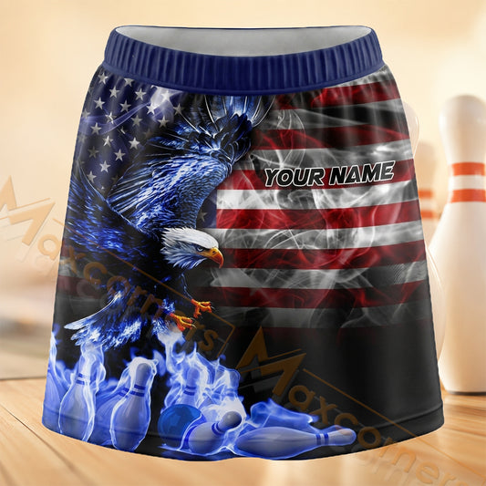 Maxcorners Bowling Electric Eagle American Flag Personalized 3D Skort, Skirts With Shorts