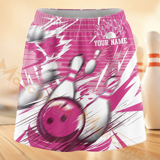 Maxcorners Bowling Pink White Speed Burst Personalized 3D Skort, Skirts With Shorts