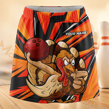 Maxcorners Bowling Cartoon Turkey Personalized 3D Skort, Skirts With Shorts