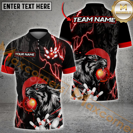 Maxcorners Bowling Ball & Pins Thunder Tiger Bowling Multicolor Options Personalized Name, Team Name 3D Shirt (4 Colors)