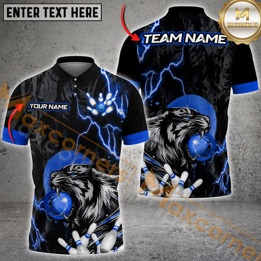 Maxcorners Bowling Ball & Pins Thunder Tiger Bowling Multicolor Options Personalized Name, Team Name 3D Shirt (4 Colors)