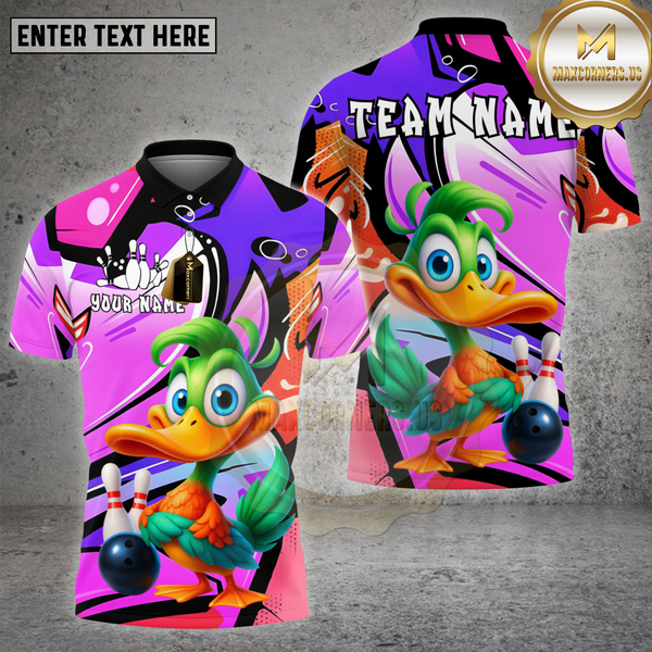 Maxcorners Bowling Shirt Cartoon Duck Graffiti Multioptions Personalized Name, Team Name Unisex 3D Shirt (4 Colors)