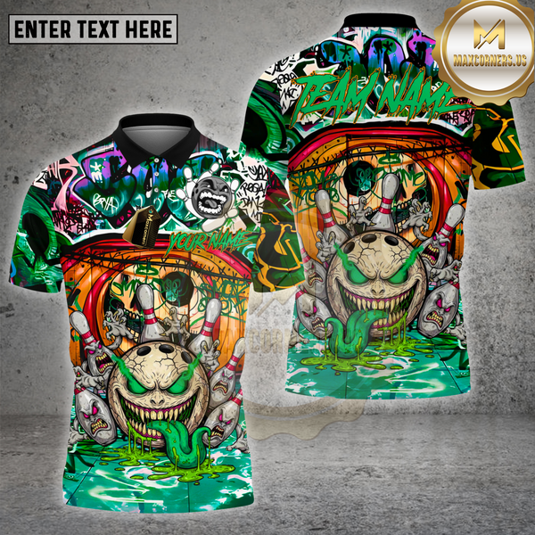 Maxcorners Bowling Graffiti Monster Urban Style Multioptions Personalized Name, Team Name Unisex 3D Shirt (4 Colors)