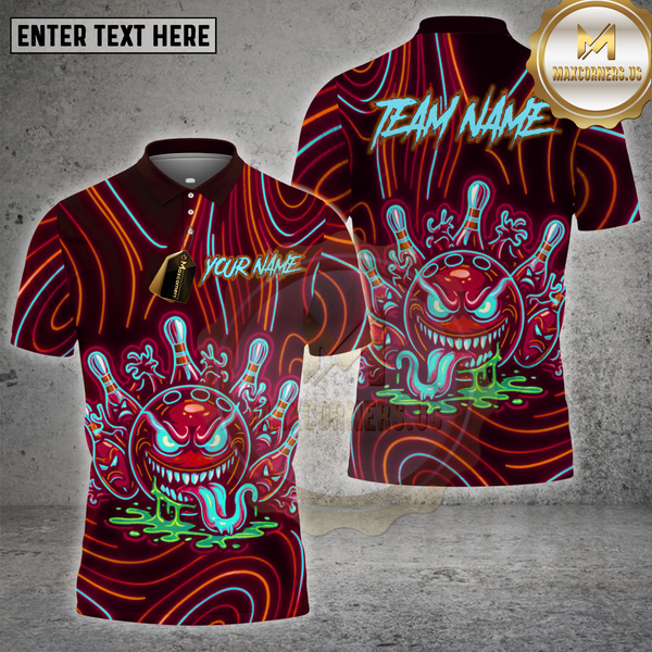 Maxcorners Bowling Neon Evil Ball Glow Effect Multioptions Personalized Name, Team Name Unisex 3D Shirt (4 Colors)