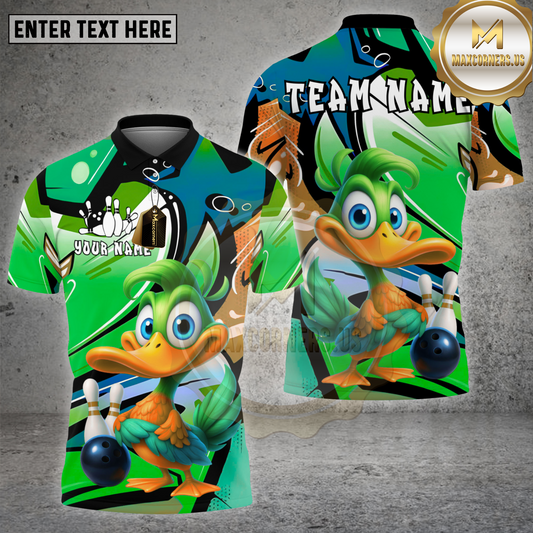 Maxcorners Bowling Shirt Cartoon Duck Graffiti Multioptions Personalized Name, Team Name Unisex 3D Shirt (4 Colors)