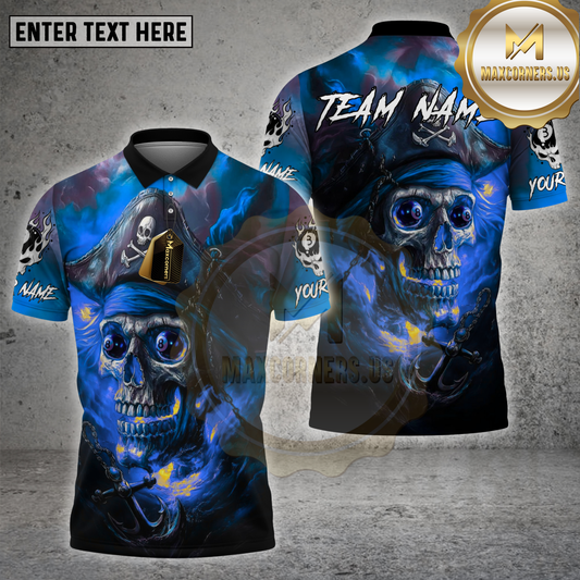 Maxcorners Billiards Shirt Pirate Skull Flame 8 Ball Multicolor Options Personalized Name, Team Name Unisex 3D Shirt (4 Colors)