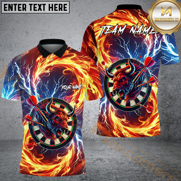 Maxcorners Darts Precision Aim Bullseye Fire And Thunder Customized Name, Team Name 3D Polo Shirt