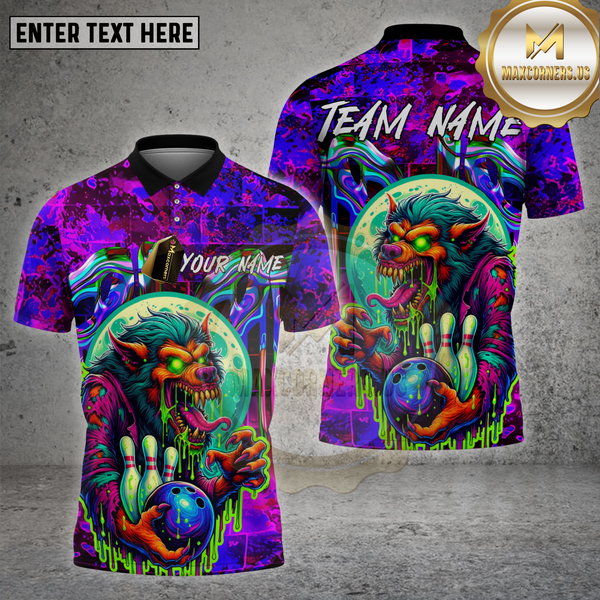 Maxcorners Bowling Shirt Neon Werewolf Acid Drip Multioptions Personalized Name, Team Name Unisex 3D Shirt (4 Colors)