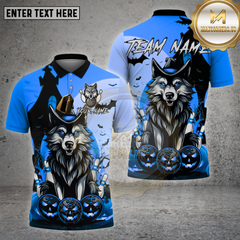 Maxcorners Bowling Shirt Halloween Wolf Pumpkin Multioptions Personalized Name, Team Name Unisex 3D Shirt (4 Colors)