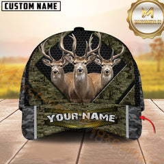 Maxcorners Triple Buck Deer Honeycomb Military Camo Custom Name 3D Cap  (4 Colors)