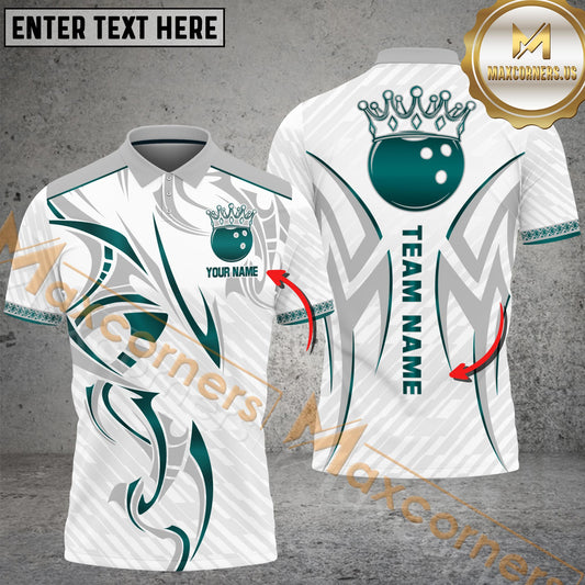 Maxcorners Bowling White Royal Crown Design Multicolor Options Personalized Name, Team Name 3D Shirt (4 Colors)