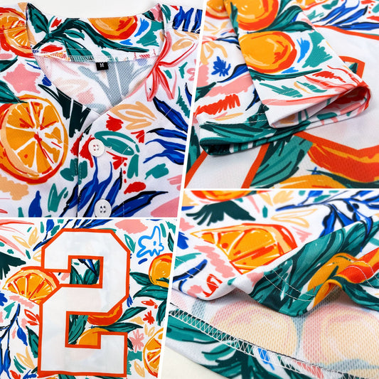 Maxcorners Custom White Orange 3D Pattern Design Fruit Authentic Baseball Jersey LM2605