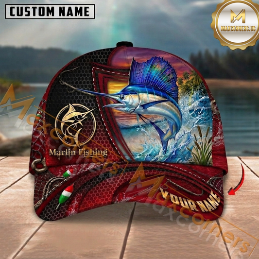 Maxcorners Crimson Black Trophy Catch Custom Name Fishing Cap