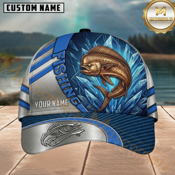 Maxcorners Crystal Ice Blue Design Custom Name Fishing Cap