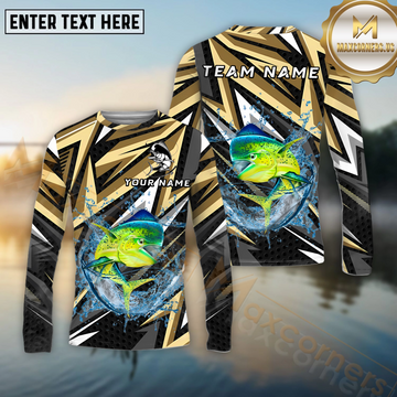 Maxcorners Mahi-Mahi Fishing Golden Line Jerse Pattern Sport Jersey Personalized Name, Team Name Long Sleeve Shirt