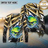 Maxcorners Mahi-Mahi Fishing Golden Line Jerse Pattern Sport Jersey Personalized Name, Team Name Long Sleeve Shirt