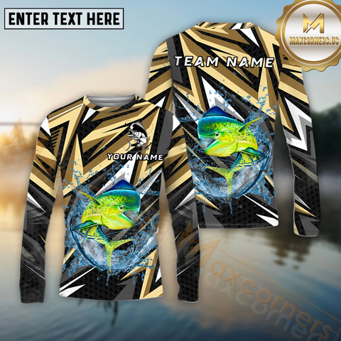 Maxcorners Mahi-Mahi Fishing Golden Line Jerse Pattern Sport Jersey Personalized Name, Team Name Long Sleeve Shirt