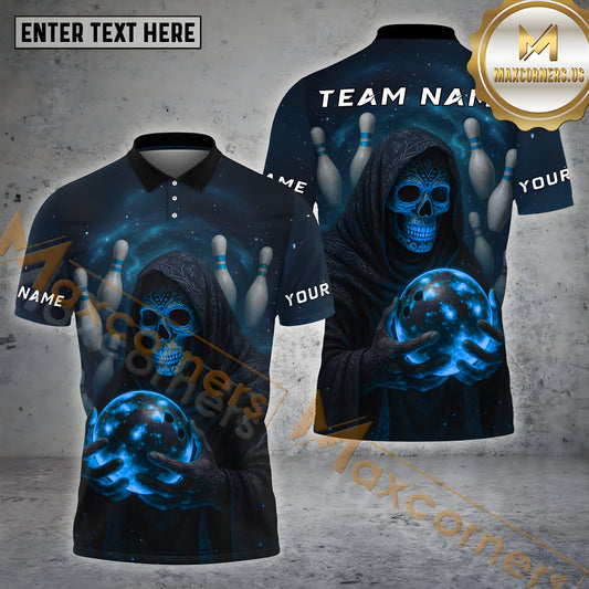 Maxcorners Bowling Grim Reaper Galaxy Glow Multicolor Options Personalized Name, Team Name 3D Shirt (4 Colors)