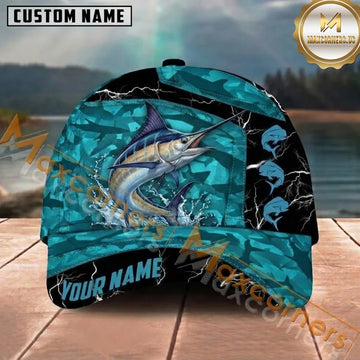 Maxcorners Aqua Lightning Splash Custom Name Fishing Cap