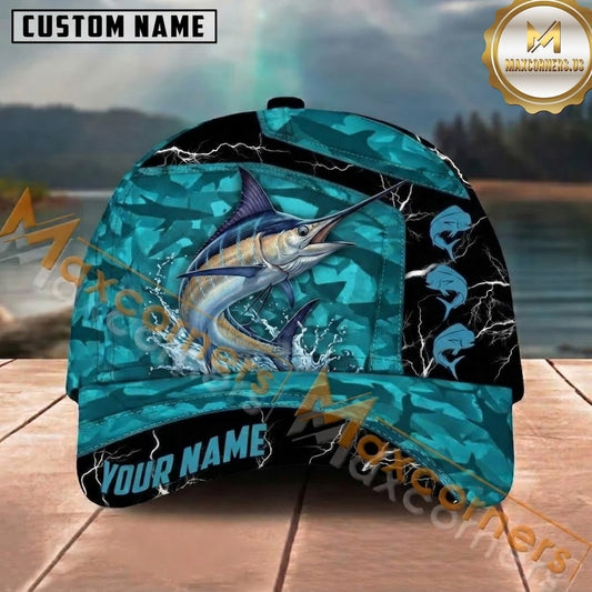 Maxcorners Aqua Lightning Splash Custom Name Fishing Cap