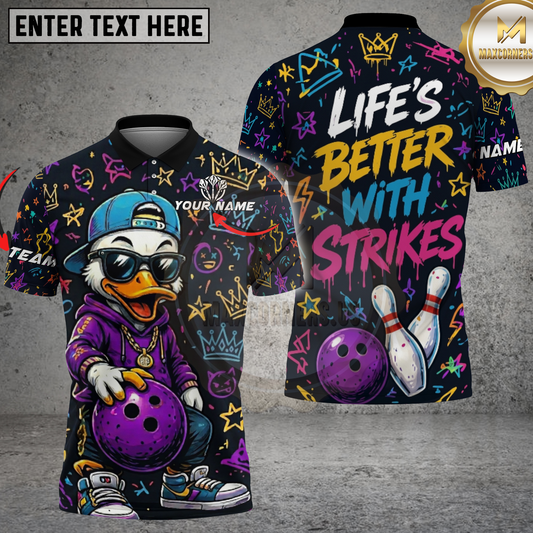 Maxcorners Bowling Shirt Cool Duck Streetwear Design Multicolor Options Personalized Name, Team Name 3D Shirt