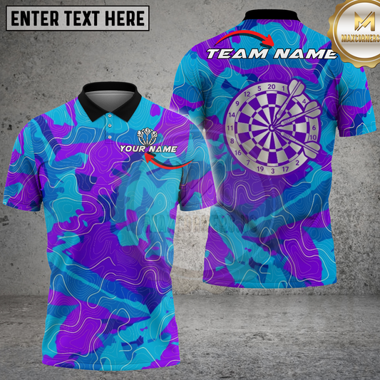 Maxcorners Darts Shirt Purple Blue Camo Design Multicolor Options Personalized Name, Team Name 3D Shirt