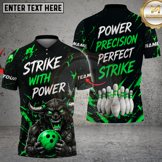 Maxcorners Bowling Shirt Fierce Bull Warrior Design Multicolor Options Personalized Name, Team Name 3D Shirt
