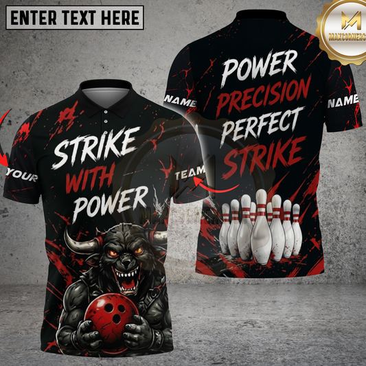 Maxcorners Bowling Shirt Fierce Bull Warrior Design Multicolor Options Personalized Name, Team Name 3D Shirt