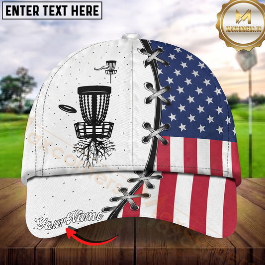 Maxcorners Disc Golf Patriotic Lace-Up Flag Personalized Name 3D Cap