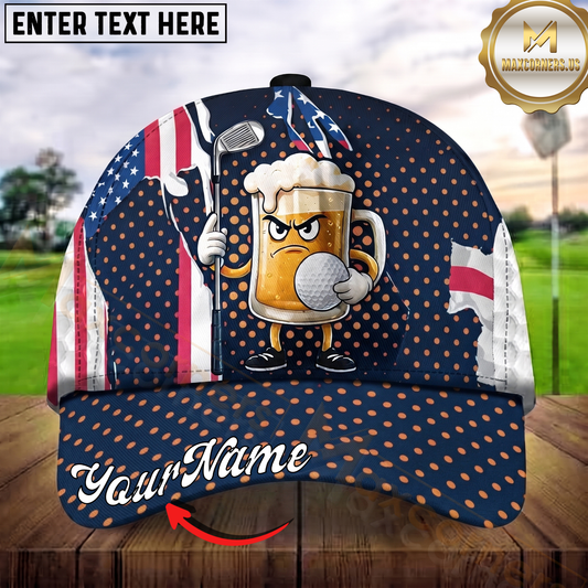 Maxcorners Golf Beer Mug Patriotic Cartoon Personalized Name 3D Cap