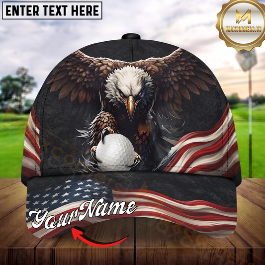 Maxcorners Golf Patriotic Bald Eagle Freedom Flag Personalized Name 3D Cap