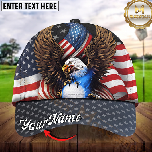 Maxcorners Golf Patriotic Eagle Freedom Wings Personalized Name 3D Cap