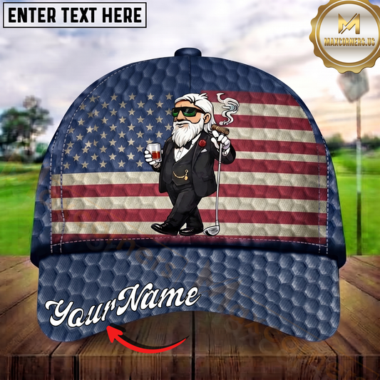 Maxcorners Golf Patriotic Gentleman USA Flag Personalized Name 3D Cap