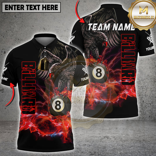 Maxcorners Eagle Billiards Red Lightning Fire Power Design Multicolor Options Personalized Name, Team Name 3D Shirt (4 Colors)